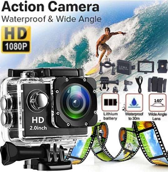 HD 1080P MJPEG 2 inch LCD IP68 30m Waterproof Sports Action Camera DVR