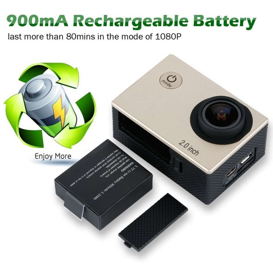 2" Full HD Action Sport Camera - Waterproof, LCD Screen, Photo, Video & Accessories