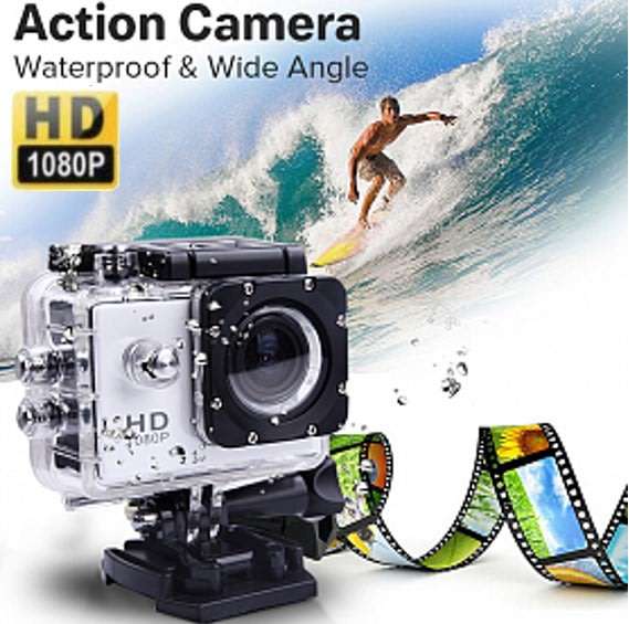 2" Full HD Action Sport Camera - Waterproof, LCD Screen, Photo, Video & Accessories