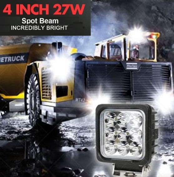 4" 27W Waterproof LED Pure White 6000K Flood Spot Beam Light - Incredibly Bright