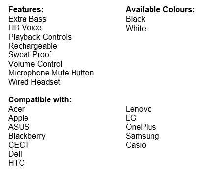 Extra Bass Rechargeable Headphones Available in White or Black