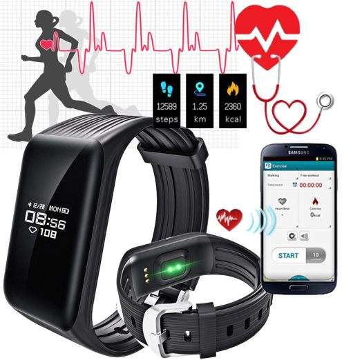 Bluetooth Fitness Tracker Smart Watch - Monitor Heart Rate, Blood Pressure, Blood Oxygen, Pedometer