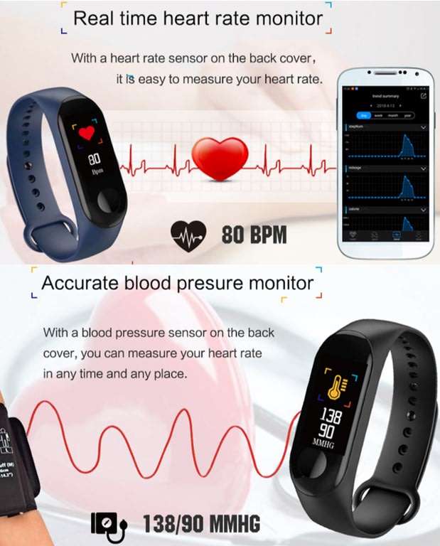 Bluetooth Fitness Tracker Smart Watch - Monitor Heart Rate, Blood Pressure, Blood Oxygen, Pedometer