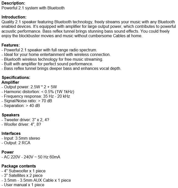 Powerful Subwoofer Bluetooth Speaker System  Ideal for Wireless Connection Entertainment