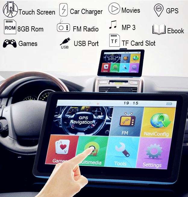 7" HD Touch Screen GPS Navigation - Games, Watch Movies, FM, MP3, Ebook - IGO SA Maps