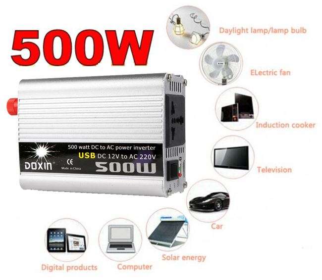 500 WATT Power Inverter - Convert 12V DC to 220V AC (500W Continious Power & 1000W Peak Power)