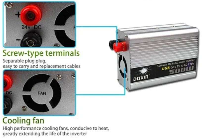 500 WATT Power Inverter - Convert 12V DC to 220V AC (500W Continious Power & 1000W Peak Power)