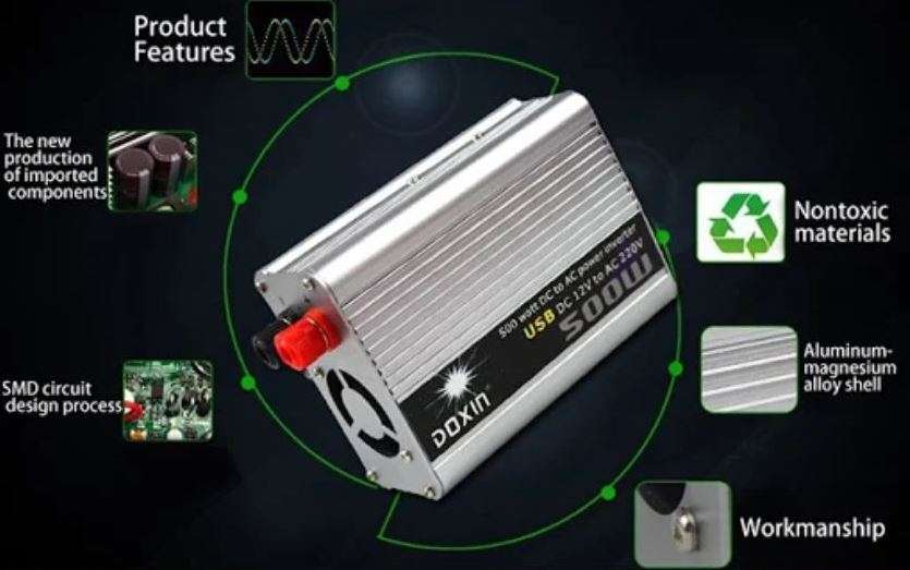 500 WATT Power Inverter - Convert 12V DC to 220V AC (500W Continious Power & 1000W Peak Power)