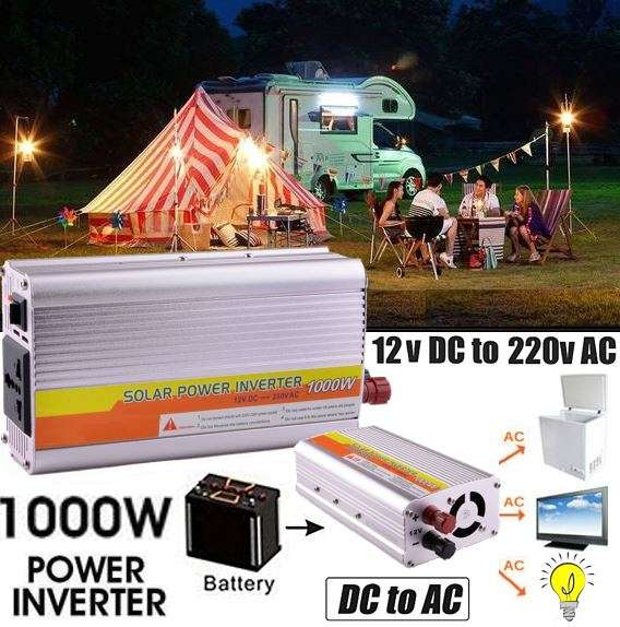 Solar Power Inverter - Convert 12V DC to 220V AC (1000W Continious Power & 2000W Peak Power)