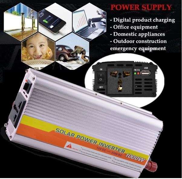 Solar Power Inverter - Convert 12V DC to 220V AC (1000W Continious Power & 2000W Peak Power)