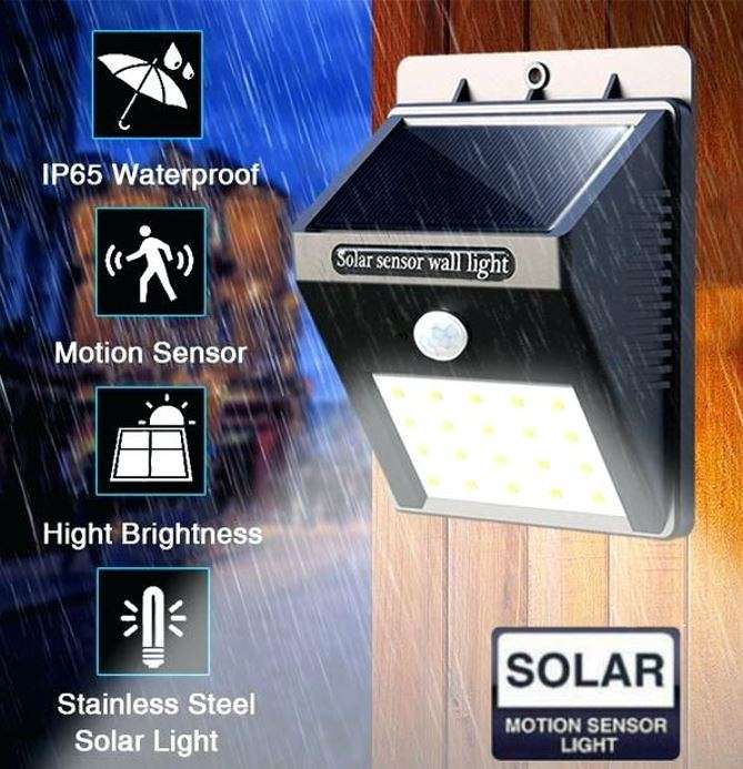 25 LED Solar Power Wall Light, PIR Motion Sensor, Waterproof, Night Sensor & Eco-friendly