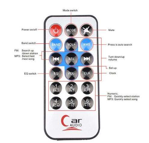 LED Car Radio & Remote - MP 3, FM Stereo, Supports USB, SD Card, AUX, 5V Charging, etc.