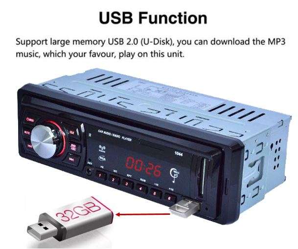 LED Car Radio & Remote - MP 3, FM Stereo, Supports USB, SD Card, AUX, 5V Charging, etc.