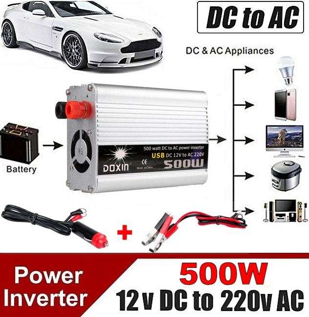 500 WATT Power Inverter - Convert 12V DC to 220V AC (500W Continious Power & 1000W Peak Power)