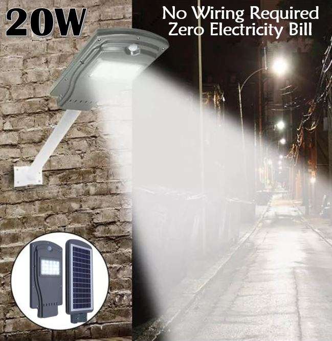 20 Watt LED SOLAR Street Light, PIR, Motion Sensor, Waterproof with 3 Lighting Modes