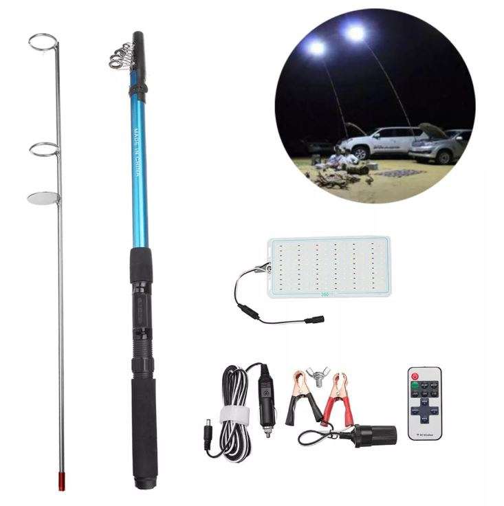 500Watt, 5m, 12V Telescopic Fishing Rod LED Light with Remote & Accessories