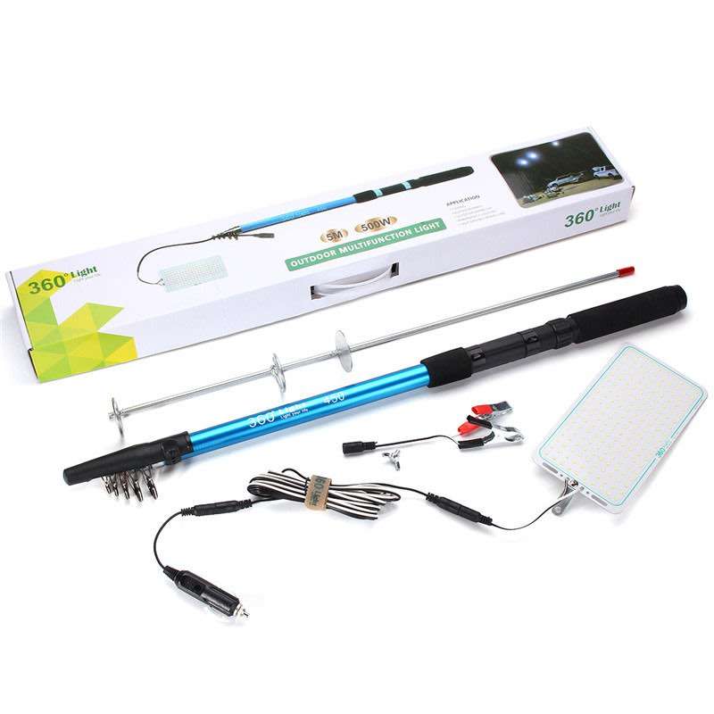 500Watt, 5m, 12V Telescopic Fishing Rod LED Light with Remote & Accessories
