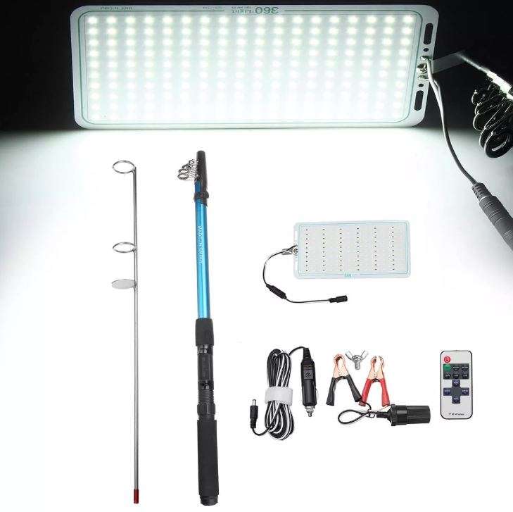 500Watt, 5m, 12V Telescopic Fishing Rod LED Light with Remote & Accessories