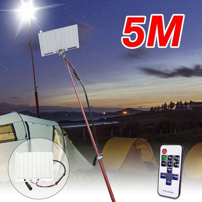500Watt, 5m, 12V Telescopic Fishing Rod LED Light with Remote & Accessories
