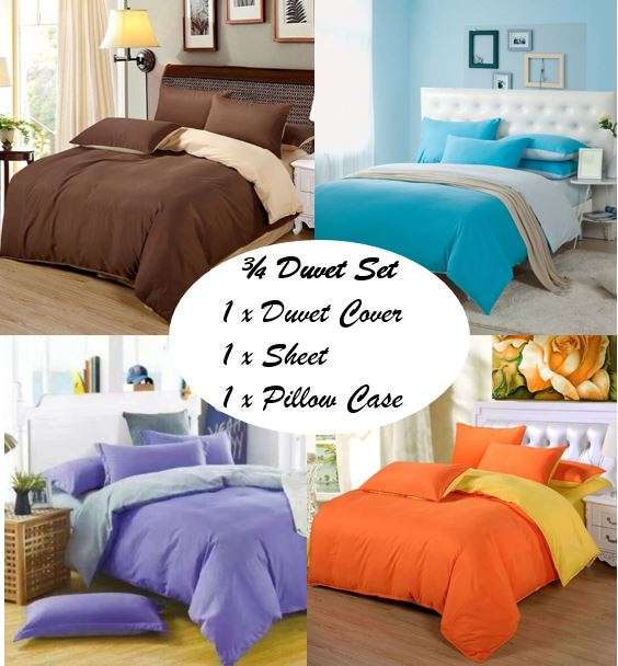 Brand New 100% Cotton 3 Piece Duvet Sets for ¾ Bed in Different Plain Colours