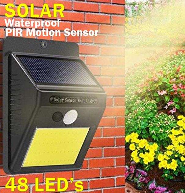48 LED Solar Power Wall Light, PIR Motion Sensor, Waterproof, Night Sensor & Eco-friendly