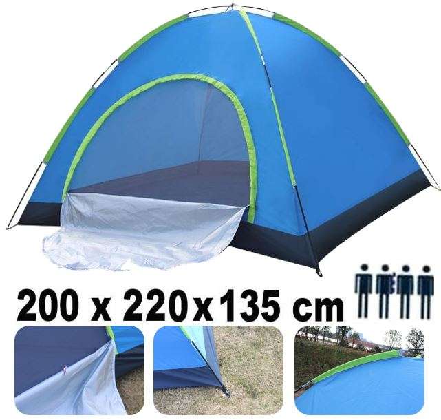 4-Man Tent in Zipper Bag - Lightweight & Easy to Install 200 x 220 x 135cm