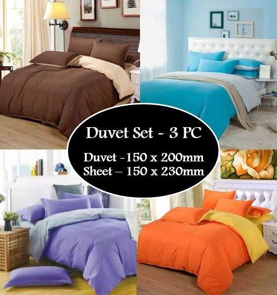 Brand New 100% Cotton 3 Piece Duvet Sets for ¾ Bed in Different Plain Colours