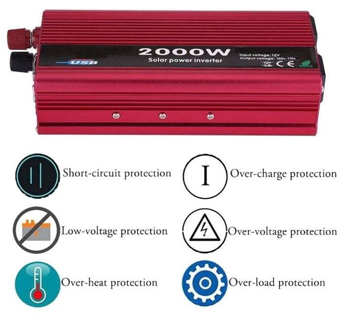 2000W Solar Power Inverter - Convert 12V DC to 220V AC (2000W Continious Power & 4000W Peak Power)