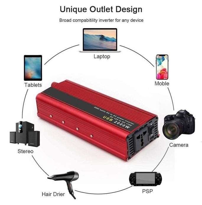 2000W Solar Power Inverter - Convert 12V DC to 220V AC (2000W Continious Power & 4000W Peak Power)