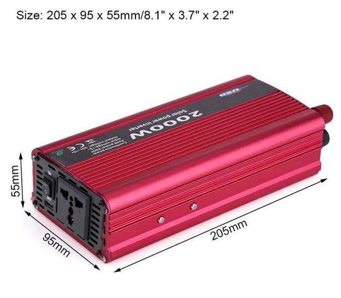 2000W Solar Power Inverter - Convert 12V DC to 220V AC (2000W Continious Power & 4000W Peak Power)