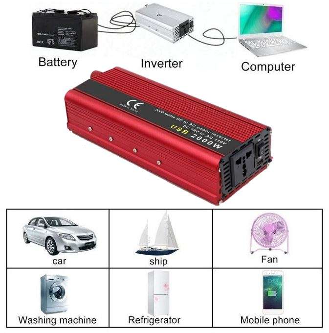 2000W Solar Power Inverter - Convert 12V DC to 220V AC (2000W Continious Power & 4000W Peak Power)