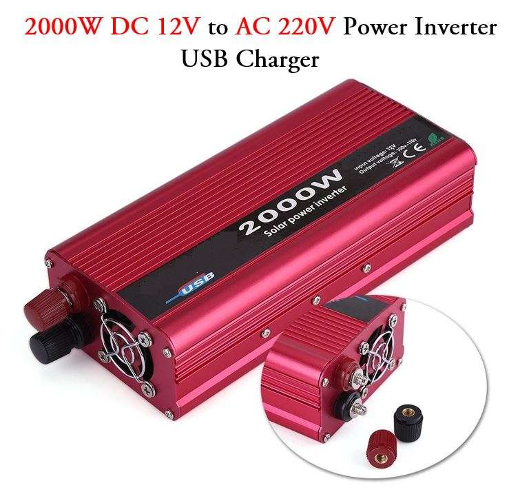 2000W Solar Power Inverter - Convert 12V DC to 220V AC (2000W Continious Power & 4000W Peak Power)