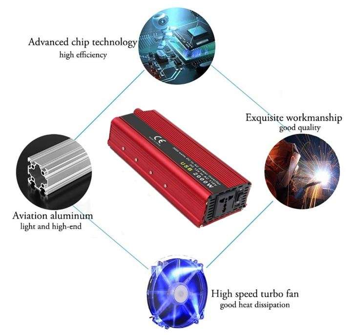 2000W Solar Power Inverter - Convert 12V DC to 220V AC (2000W Continious Power & 4000W Peak Power)