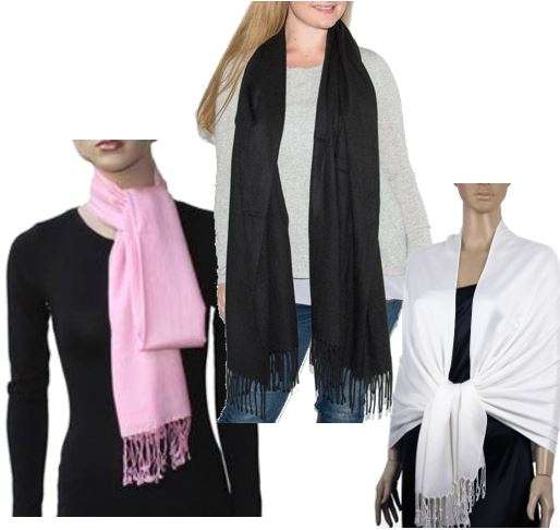 180cm Long & 70cm Wide Quality Soft Pashmina Scarfs in Plain Colours