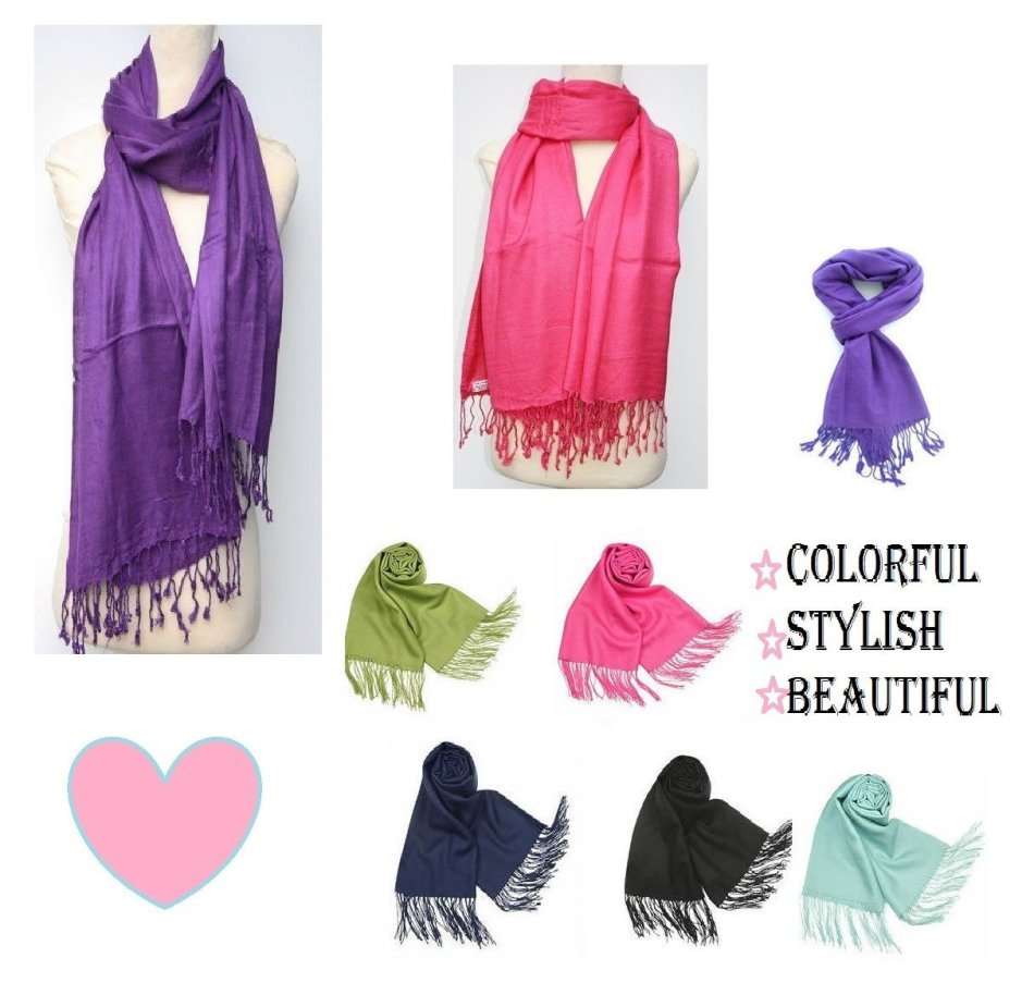 180cm Long & 70cm Wide Quality Soft Pashmina Scarfs in Plain Colours