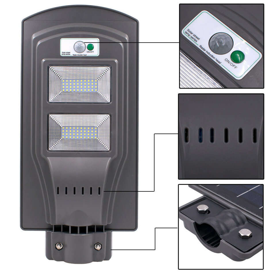 60 Watt LED SOLAR Street Light, PIR, Motion Sensor, Waterproof with 3 Lighting Modes