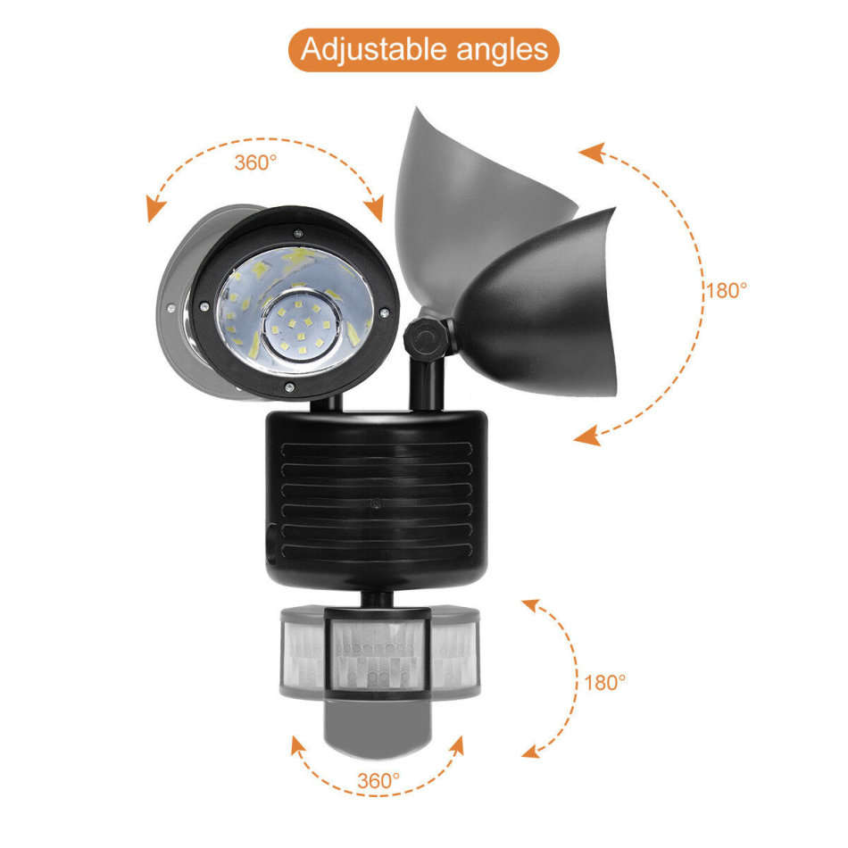 Twin Head Solar Security Flood Light with Solar Panel & 5m Cable