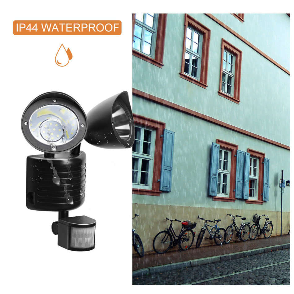Twin Head Solar Security Flood Light with Solar Panel & 5m Cable