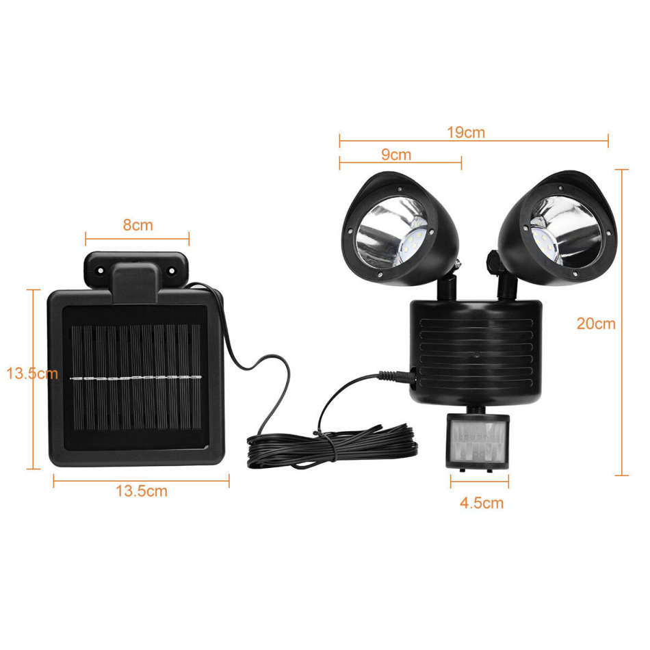Twin Head Solar Security Flood Light with Solar Panel & 5m Cable