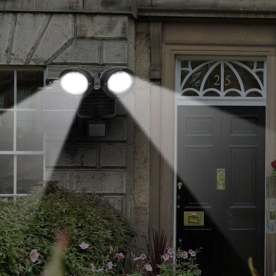 Twin Head Solar Security Flood Light with Solar Panel & 5m Cable