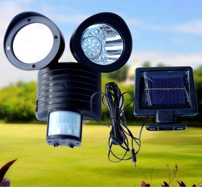 Twin Head Solar Security Flood Light with Solar Panel & 5m Cable