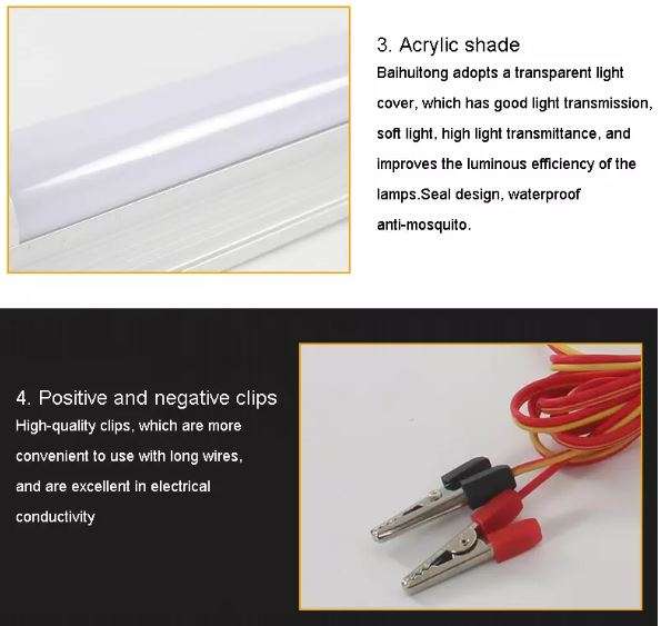 12V DC High Power Frosted LED Tube Light with Alligator Clamps