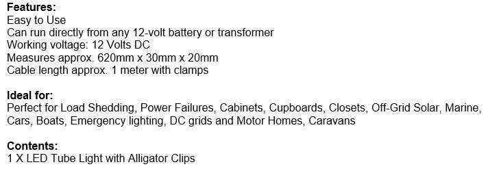 12V DC High Power Frosted LED Tube Light with Alligator Clamps