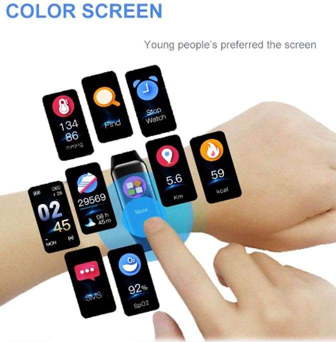 Bluetooth Fitness Tracker - Monitor Heart Rate, Blood Pressure, Blood Oxygen, Calories, Distance