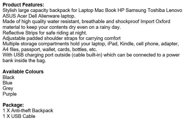 Anti-Theft USB Backpack with Reflective Strips & Multiple Storage Compartments