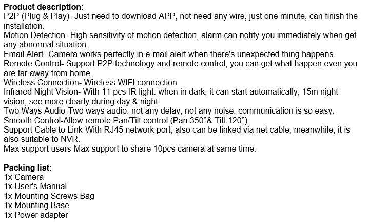 Double Antenna Wireless CCTV Surveillance Security Camera with Pan/Tilt/Zoom Night Vision