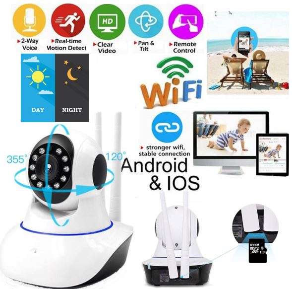 Double Antenna Wireless CCTV Surveillance Security Camera with Pan/Tilt/Zoom Night Vision
