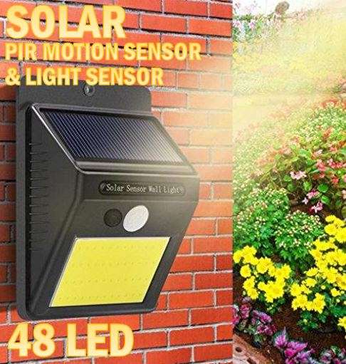 48 LED Solar Wall Light  Dimmer Mode Brighten with Motion OR Off and Brighten on with Motion