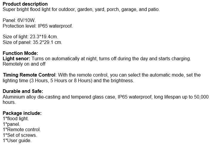 40W Super Bright LED Solar Flood Light With 5M Cable, Solar Panel & Remote Control