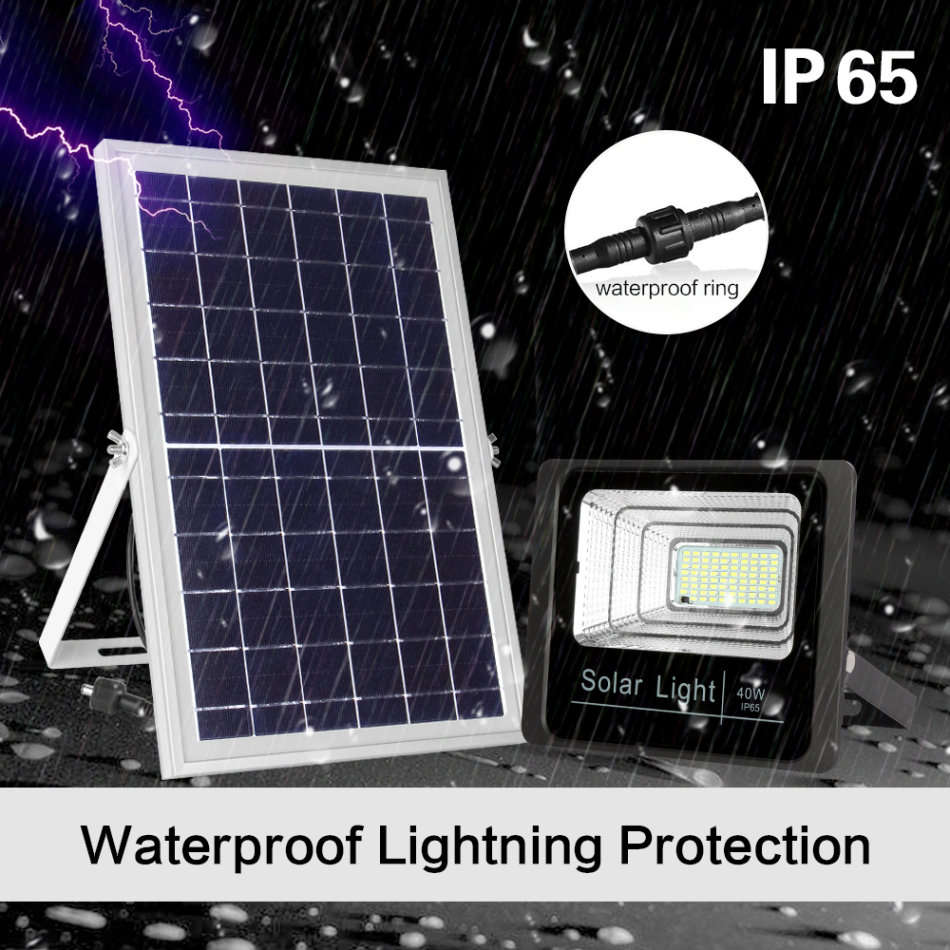 40W Super Bright LED Solar Flood Light With 5M Cable, Solar Panel & Remote Control